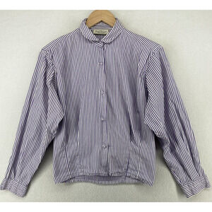 PAUL STUART Blouse Womens 38 Striped Peter Pan Shoulder Pads Purple Italy Vtg